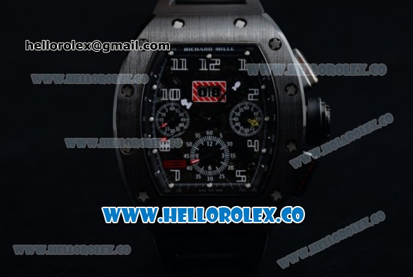 Richard Mille RM 011 Felipe Massa Chronograph Swiss Valjoux 7750 Automatic PVD Case with Black Dial Arabic Numeral Markers and Black Rubber Strap - Click Image to Close